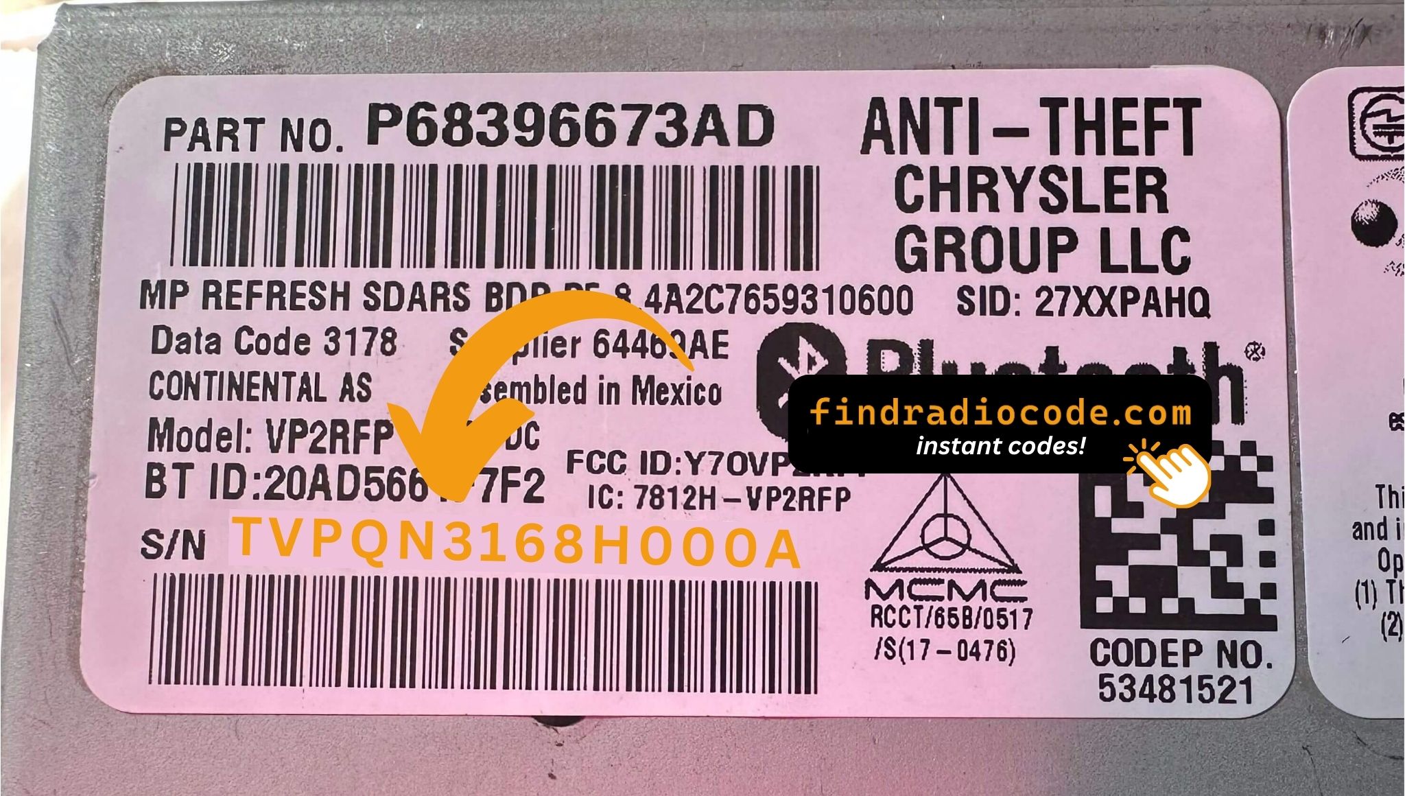 Uconnect anti theft serial number example